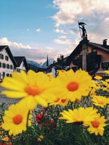 Partenkirchen district, Floriansplatz with Floriansbrunnen and Roman statue, Garmisch-Partenkirchen Partenkirchen district, Floriansplatz with Floriansbrunnen and Roman statue, Garmisch-Partenkirchen