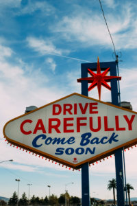 USA, Nevada, Las Vegas, famous Las Vegas goodbye sign "Safe Drive" "Drive Carefully" USA, Nevada, Las Vegas, famous Las Vegas goodbye sign "Safe Drive" "Drive Carefully"