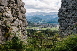 View over Garmisch-Partenkirchen from the Werdenfels castle ruins, Garmisch-Partenkirchen, Bavaria View over Garmisch-Partenkirchen from the Werdenfels castle ruins, Garmisch-Partenkirchen, Bavaria