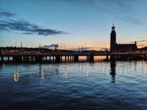 Stockholm, Sweden, silhouette of the Stockholm City Hall Stadshus at the blue hour Stockholm, Sweden, silhouette of the Stockholm City Hall Stadshus at the blue hour