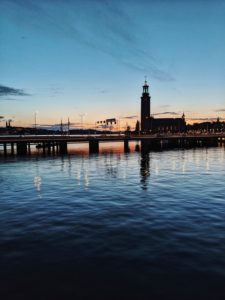 Stockholm, Sweden, silhouette of the Stockholm City Hall Stadshus at the blue hour Stockholm, Sweden, silhouette of the Stockholm City Hall Stadshus at the blue hour