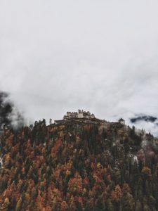Ehrenberg ruins, fog, autumn forest, Reutte, Tyrol, Austria Ehrenberg ruins, fog, autumn forest, Reutte, Tyrol, Austria