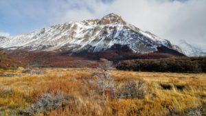 Snow-covered mountain surrounded by autumn landscape, Argentina Snow-covered mountain surrounded by autumn landscape, Argentina
