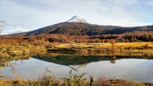 Snow-covered mountain reflected on the Laguna Verde, Argentina Snow-covered mountain reflected on the Laguna Verde, Argentina