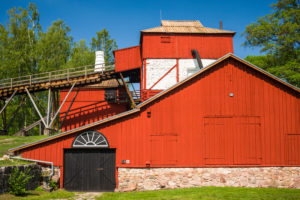 Sweden, Vastmanland, Angelsberg, Angelsberg Bruk, 18th century ironworks, timber-clad blast furnace Sweden, Vastmanland, Angelsberg, Angelsberg Bruk, 18th century ironworks, timber-clad blast furnace