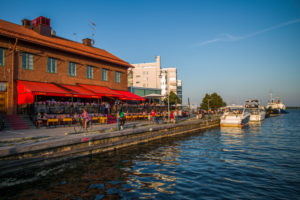 Sweden, Vastmanland, Vasteras, waterfront cafes of the Munkangen harborfront Sweden, Vastmanland, Vasteras, waterfront cafes of the Munkangen harborfront
