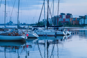 Sweden, Vastmanland, Vasteras, yacht harbor at the Munkangen harborfront, dusk Sweden, Vastmanland, Vasteras, yacht harbor at the Munkangen harborfront, dusk