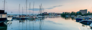 Sweden, Vastmanland, Vasteras, yacht harbor at the Munkangen harborfront, dusk Sweden, Vastmanland, Vasteras, yacht harbor at the Munkangen harborfront, dusk