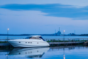Sweden, Vastmanland, Vasteras, yacht harbor at the Munkangen harborfront, dusk Sweden, Vastmanland, Vasteras, yacht harbor at the Munkangen harborfront, dusk