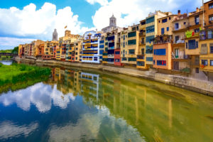 Colourful facades above Onyar River, Banyoles, Catalonia, Spain Colourful facades above Onyar River, Banyoles, Catalonia, Spain