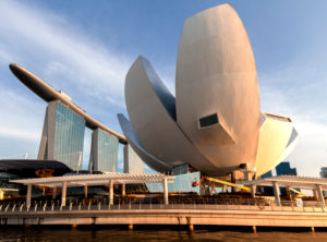 Marina Bay Sands Hotel, ArtScience Museum, Blue Sky, cirrostratus clouds, Singapore, Asia, Singapore Marina Bay Sands Hotel, ArtScience Museum, Blue Sky, cirrostratus clouds, Singapore, Asia, Singapore