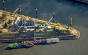 Aerial shots, Duisport, Duisburger harbour, logistics, goods transport, cargo forwarding agency service neska Speditionskontor GmbH, ship loading, turnover of goods, inland ship journey, Kasslerfeld, Duisburg, Ruhr area, North Rhine-Westphalia, Germany Aerial shots, Duisport, Duisburger harbour, logistics, goods transport, cargo forwarding agency service neska Speditionskontor GmbH, ship loading, turnover of goods, inland ship journey, Kasslerfeld, Duisburg, Ruhr area, North Rhine-Westphalia, Germany