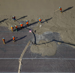 Aerial view, concrete pouring, concrete workers in Herne, concrete work, industrial area Area 1 of the former mine Our Fritz in Herne, Herne, Ruhr area, North Rhine-Westphalia, Germany Aerial view, concrete pouring, concrete workers in Herne, concrete work, industrial area Area 1 of the former mine Our Fritz in Herne, Herne, Ruhr area, North Rhine-Westphalia, Germany