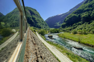 Journey with the Flambahn, Eisenbahnreise, view from Flåmsbana, Ryavegen, mountains, forests, meadows, blue sky, Flåm, Sogn og Fjordane, Norway, Scandinavia, Europe Journey with the Flambahn, Eisenbahnreise, view from Flåmsbana, Ryavegen, mountains, forests, meadows, blue sky, Flåm, Sogn og Fjordane, Norway, Scandinavia, Europe