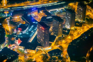 Aerial view, Forum City Mülheim, shopping center, four high-rise residential buildings, Mülheim, Ruhr area, North Rhine-Westphalia, Germany Aerial view, Forum City Mülheim, shopping center, four high-rise residential buildings, Mülheim, Ruhr area, North Rhine-Westphalia, Germany