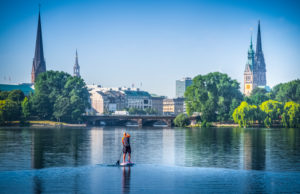 Deutschland, Hamburg, Alster, Außenalster, Stand Up Paddling Deutschland, Hamburg, Alster, Außenalster, Stand Up Paddling