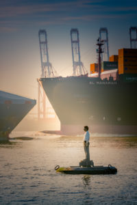 Deutschland, Hamburg, Övelgönne, Elbe, Hafen, Kunst, Bojenmann Deutschland, Hamburg, Övelgönne, Elbe, Hafen, Kunst, Bojenmann