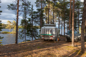 Caravan by a lake in Sweden Caravan by a lake in Sweden