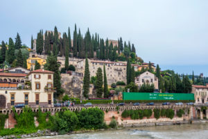 View on the hill San Pietro from the Roman bridge Ponta Pietra, river Adige, Verona, Veneto, Italy, Europe View on the hill San Pietro from the Roman bridge Ponta Pietra, river Adige, Verona, Veneto, Italy, Europe