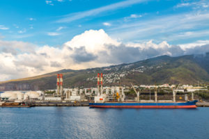 Harbor, view from the cruise ship to Reunion Island, French overseas territory, France, Africa, Indian Ocean Harbor, view from the cruise ship to Reunion Island, French overseas territory, France, Africa, Indian Ocean