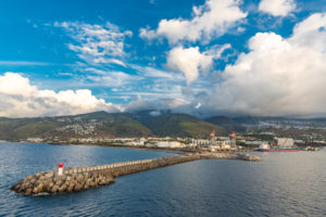 Harbor, view from the cruise ship to Reunion Island, French overseas territory, France, Africa, Indian Ocean Harbor, view from the cruise ship to Reunion Island, French overseas territory, France, Africa, Indian Ocean