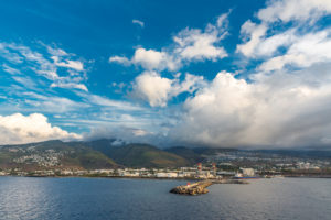 Harbor, view from the cruise ship to Reunion Island, French overseas territory, France, Africa, Indian Ocean Harbor, view from the cruise ship to Reunion Island, French overseas territory, France, Africa, Indian Ocean