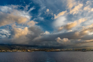 Storm clouds, view from the cruise ship to the island, La Réunion, French overseas territory, France, Africa, Indian Ocean Storm clouds, view from the cruise ship to the island, La Réunion, French overseas territory, France, Africa, Indian Ocean