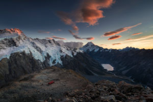 View over Mueller Hut towards Mt. Cook and Mueller Glacier, Mt. Cook National Park, Canterbury, New Zealand View over Mueller Hut towards Mt. Cook and Mueller Glacier, Mt. Cook National Park, Canterbury, New Zealand