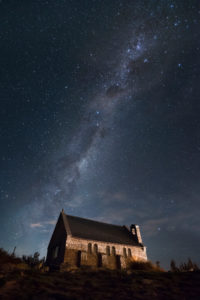 Chapel at night with Milky Way in the background, Tekapo, Canterbury, New Zealand Chapel at night with Milky Way in the background, Tekapo, Canterbury, New Zealand