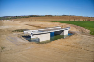 Infrastructure, construction, road construction, land use, symbol, cleared landscape with a lonely bridge without connection, aerial view, new construction of the B85 in Thuringia Infrastructure, construction, road construction, land use, symbol, cleared landscape with a lonely bridge without connection, aerial view, new construction of the B85 in Thuringia