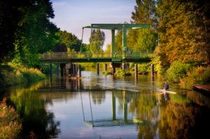 Architecture, technology and nature, evening light, old lifting bridge over the Ilmenau, Bardowick, Lower Saxony Architecture, technology and nature, evening light, old lifting bridge over the Ilmenau, Bardowick, Lower Saxony