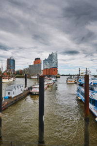 Germany, Northern Germany, port city, Hamburg, seaport, Elbe, Hamburg harbor, Überseebrücke, port basin of Niederhafen, Hafencity, view of the landmark Elbphilharmonie, portrait format Germany, Northern Germany, port city, Hamburg, seaport, Elbe, Hamburg harbor, Überseebrücke, port basin of Niederhafen, Hafencity, view of the landmark Elbphilharmonie, portrait format
