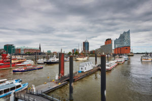 Germany, Northern Germany, port town, Hamburg, seaport, the Elbe, Hamburg harbor, Überseebrücke, harbor panorama, view of Hafencity and the landmark Elbphilharmonie, Germany, Northern Germany, port town, Hamburg, seaport, the Elbe, Hamburg harbor, Überseebrücke, harbor panorama, view of Hafencity and the landmark Elbphilharmonie,
