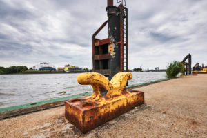Germany, Northern Germany, port city, Hamburg, seaport, Elbe, Hamburg harbor, Überseebrücke, mooring bollards at the pier, view of Stage Theater on the Elbe and Theater in the harbor in Steinwerder Germany, Northern Germany, port city, Hamburg, seaport, Elbe, Hamburg harbor, Überseebrücke, mooring bollards at the pier, view of Stage Theater on the Elbe and Theater in the harbor in Steinwerder
