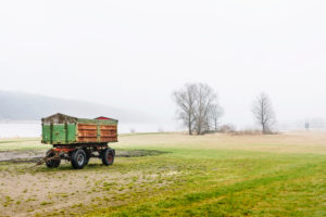 Uferlandschaft, Elbtal, Deutschland, Norddeutschland, Niedersachsen, Elbe, Ufer bei Artlenburg, melancholische Stimmung, Winterstimmung, ein landwirtschaftlicher Erntewagen, nebliger Hintergrund Uferlandschaft, Elbtal, Deutschland, Norddeutschland, Niedersachsen, Elbe, Ufer bei Artlenburg, melancholische Stimmung, Winterstimmung, ein landwirtschaftlicher Erntewagen, nebliger Hintergrund