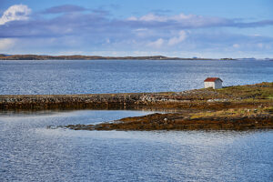 Cruise on the coast of Norway, Vega archipelago in the province of Helgeland, archipelago, lonely cabin