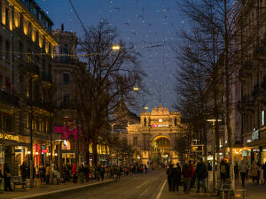 Switzerland, Zurich, Bahnhofstrasse, Christmas lights