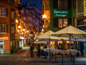 Switzerland, Zurich, Augustinergasse in the evening