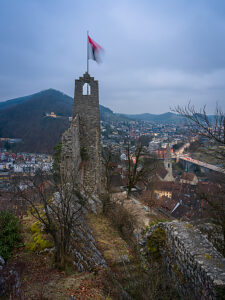 Switzerland, Canton Aargau, Baden, Stein castle ruin, Blue hour