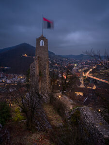 Switzerland, Canton Aargau, Baden, Stein castle ruin, Blue hour