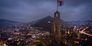 Switzerland, Canton Aargau, Baden, Stein castle ruin, Blue hour