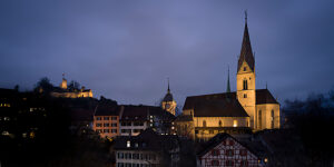 Switzerland, Canton Aargau, Old Town of Baden, Blue hour