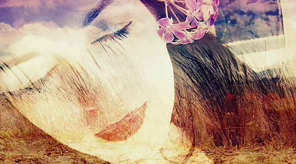 Photomontage, woman, landscape, beach, detail, color filter, Photomontage, woman, landscape, beach, detail, color filter,