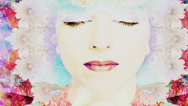 Portrait of a woman overlaid with blossoms