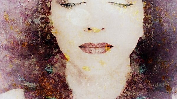 Composing, portrait of a woman, plants, detail,
