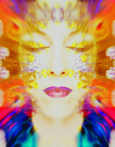 Photomontage, woman's face, leaves, detail, blur Photomontage, woman's face, leaves, detail, blur