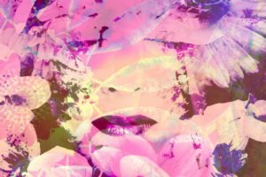 Portrait of a woman overlaid with flowers,