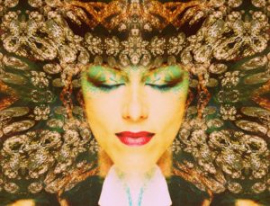 Portrait of a woman overlaid with textures and ornaments,