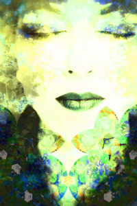 Portrait of a woman overlaid with blossoms