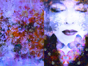 Portrait of a woman overlaid with blossoms